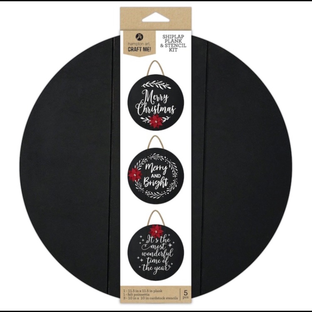 Hampton Art 11.5” x 11.5” Round Plank and Stencil Kit Black MDF